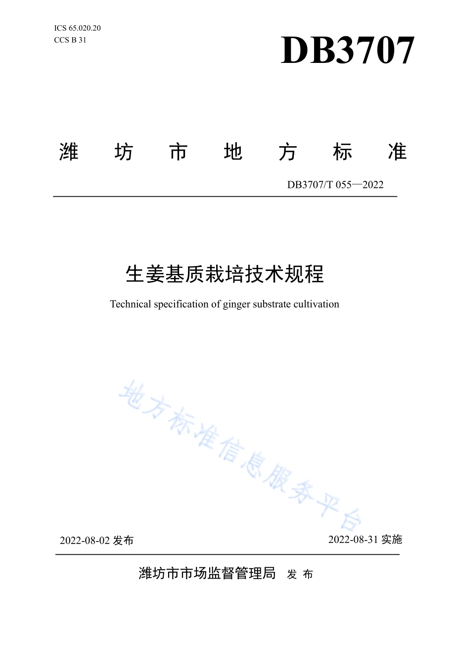 生姜基质栽培技术规程DB3707／T 055-2022.pdf_第1页