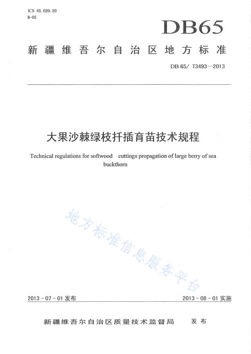 大果沙棘绿枝扦插育苗技术规程DB65／T 3493-2013.pdf