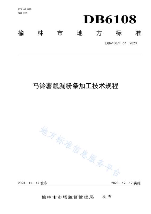 马铃薯瓢漏粉条加工技术规程DB 6108／T 67—2023.pdf