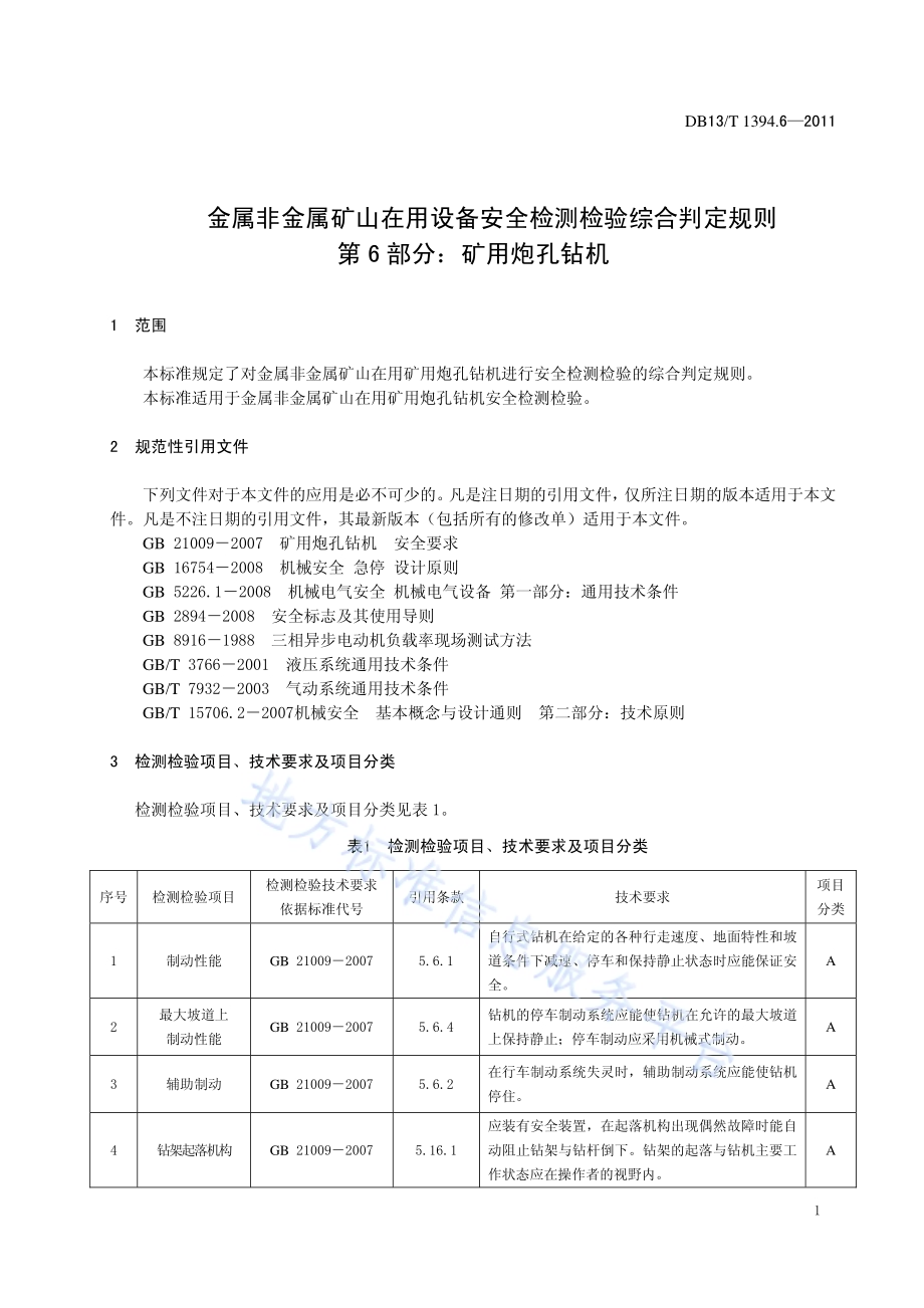 金属非金属矿山在用设备安全检测检验综合判定规则 第6部分：矿用炮孔钻机DB13／T 1394.6-2011.pdf_第4页