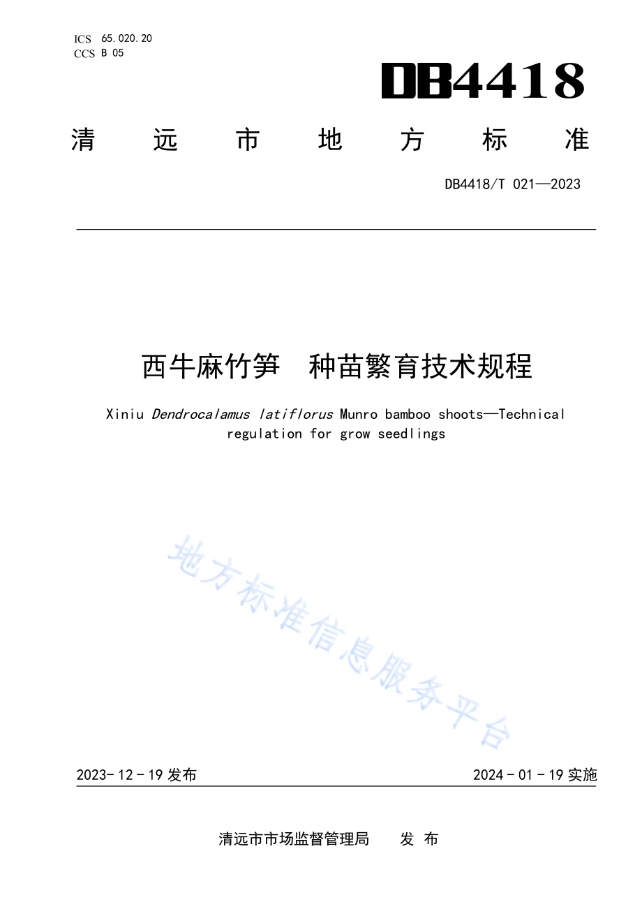 西牛麻竹笋种苗繁育技术规程DB4418／T 021—2023.pdf_第1页