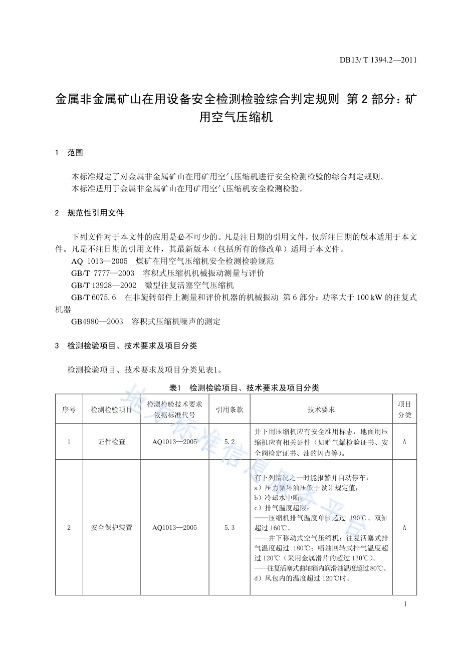 金属非金属矿山在用设备安全检测检验综合判定规则 第2部分：矿用空气压缩机DB13／T 1394.2-2011.pdf_第4页