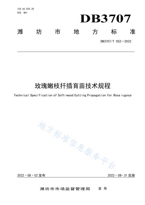 玫瑰嫩枝扦插育苗技术规程DB3707／T 052-2022.pdf