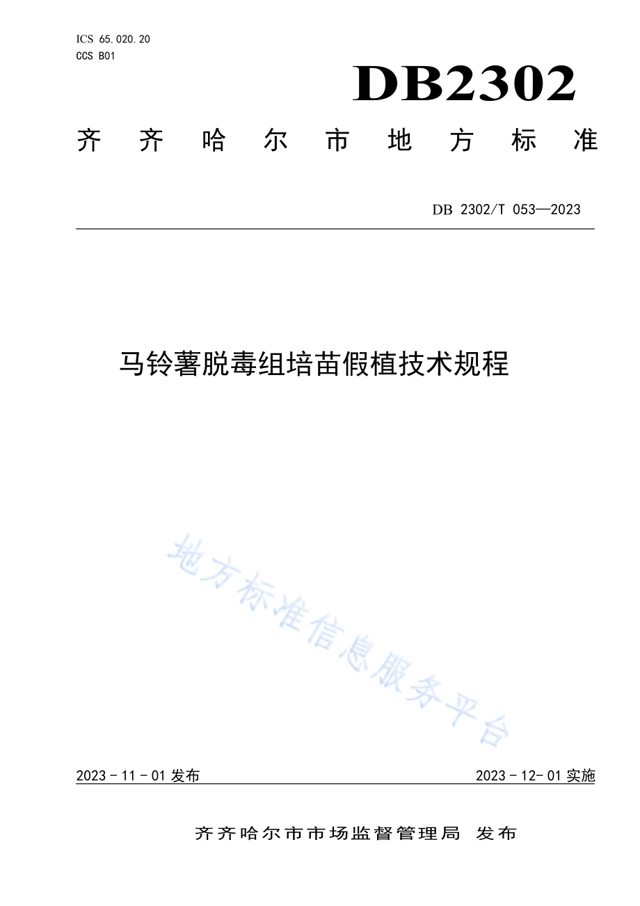 马铃薯脱毒组培苗假植技术规程DB2302／T 053-2023.pdf_第1页