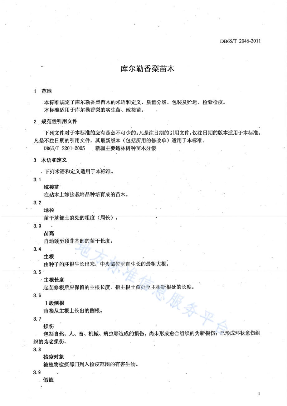 库尔勒香梨苗木DB65／T 2046-2011.pdf_第3页
