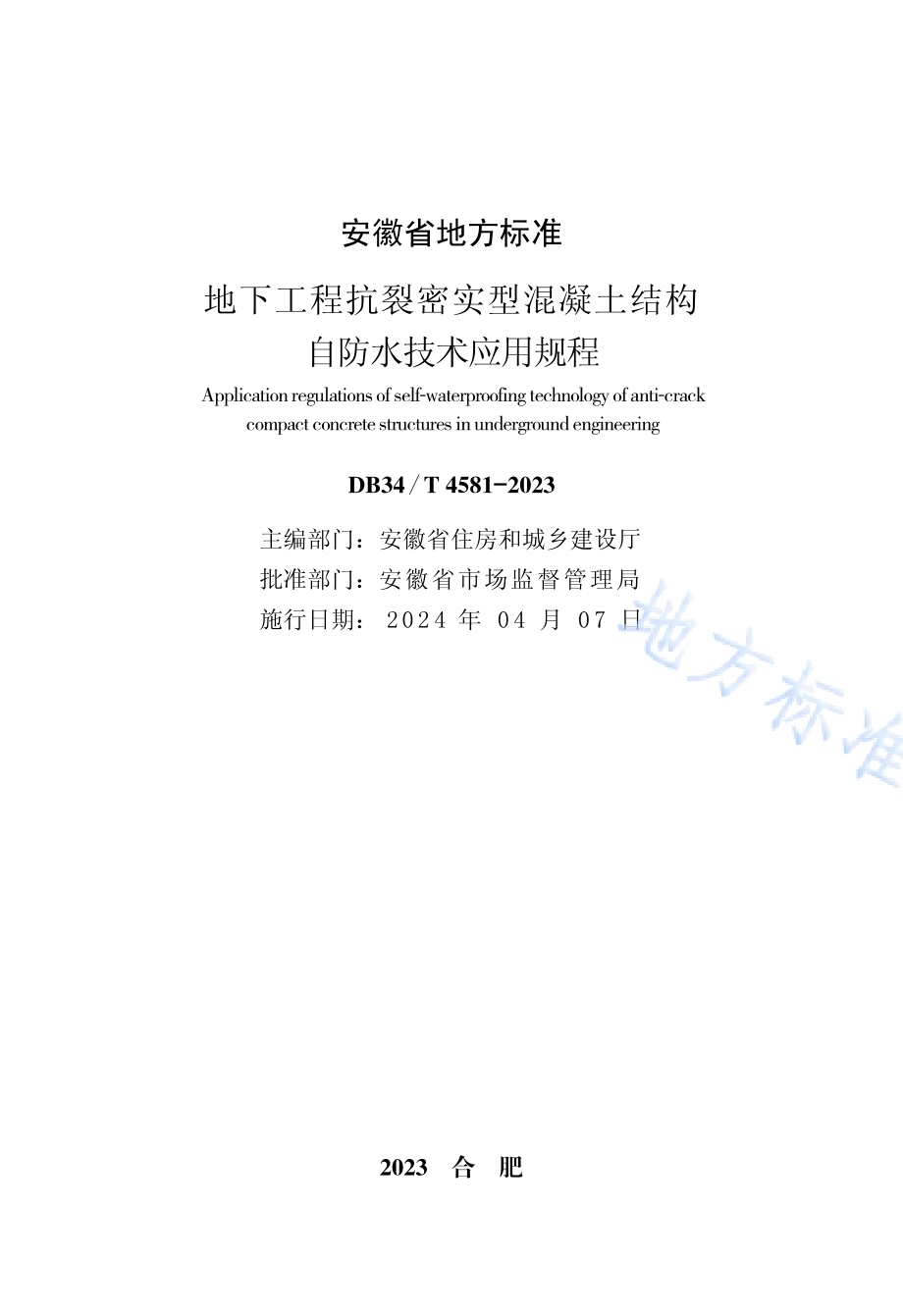 地下工程抗裂密实型混凝土结构自防水技术应用规程DB34／T 4581-2023.pdf_第2页
