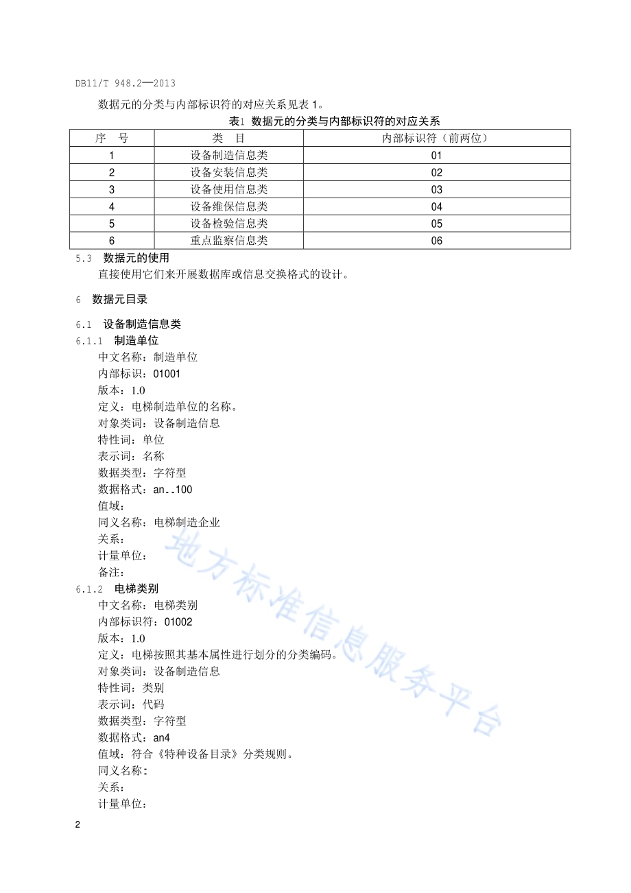 电梯运行安全监测信息管理系统技术规范 第2部分：电梯基础信息数据与格式DB11／T 948.2-2013.pdf_第5页