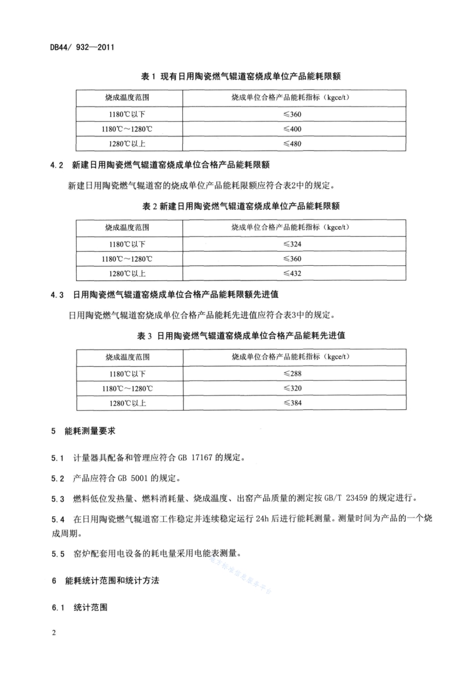 日用陶瓷燃气辊道窑单位产品能耗限额DB44／ 932-2011.pdf_第4页