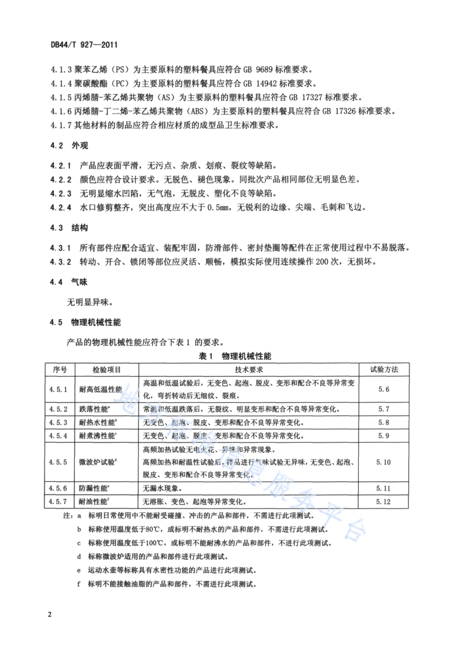 热塑性塑料餐具DB44／T 927-2011.pdf_第4页