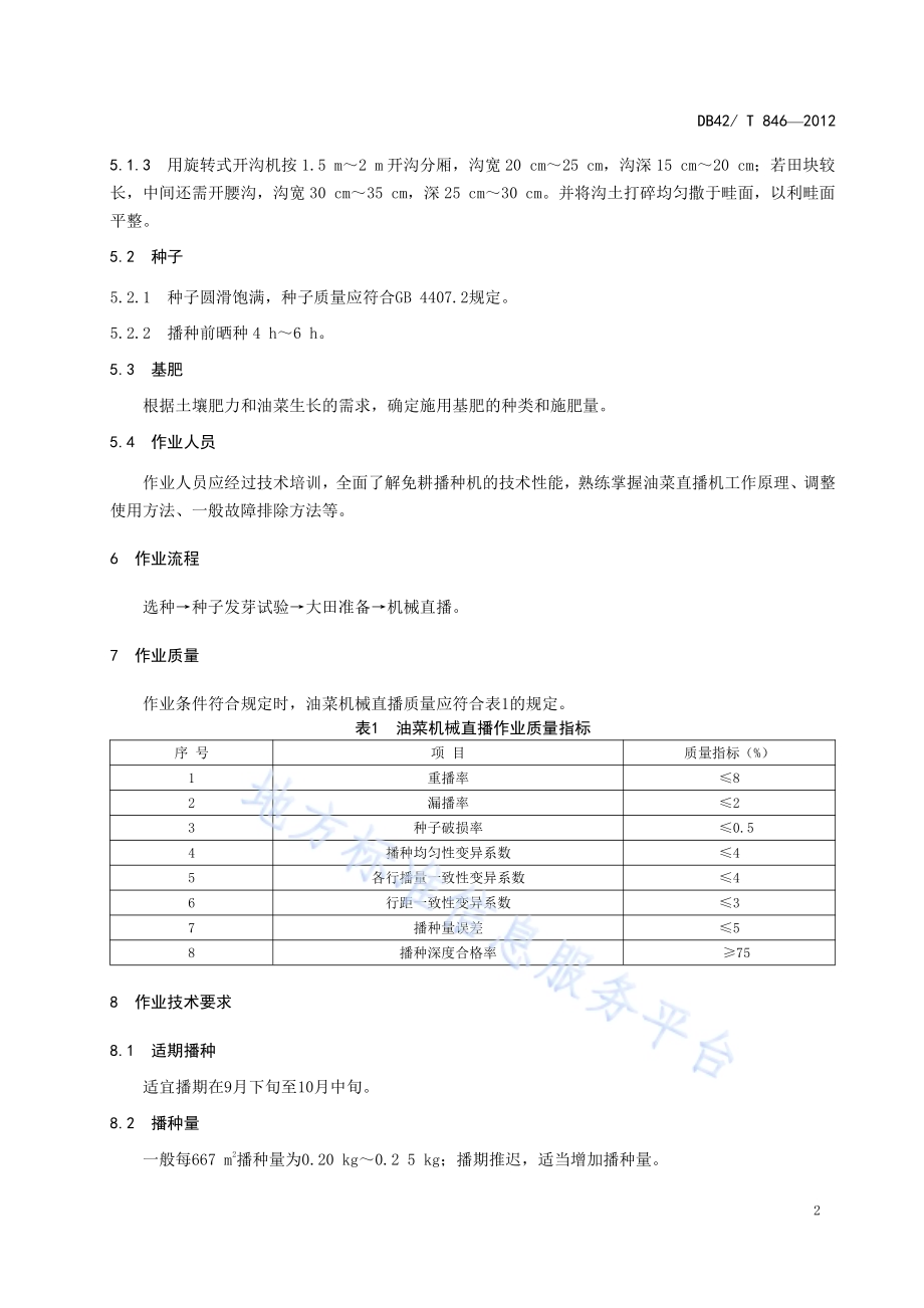 油菜机械直播 作业技术规范DB42／T 846-2012.pdf_第5页