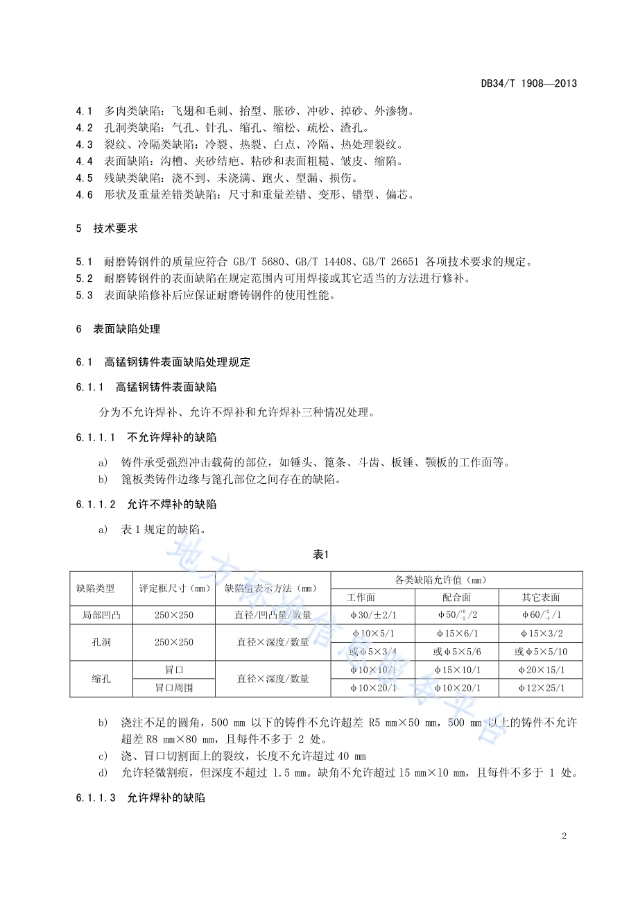 耐磨铸钢件表面缺陷修补处理规范DB34／T 1908-2013.pdf_第4页
