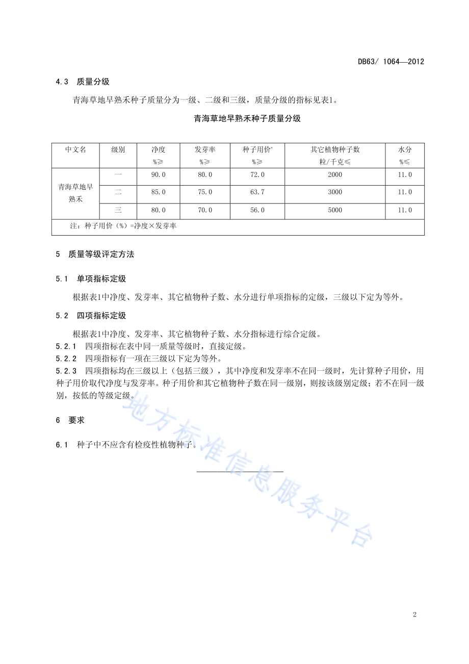 青海草地早熟禾种子质量分级DB63／T 1064-2012.pdf_第4页