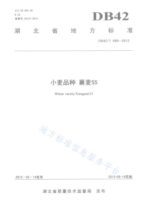 小麦品种 襄麦55DB42／T 890-2013.pdf