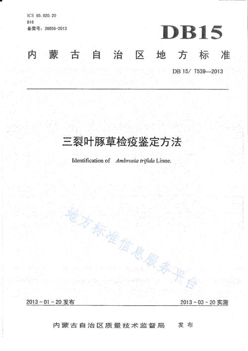 三裂叶豚草检疫鉴定方法DB15／T 539-2013.pdf