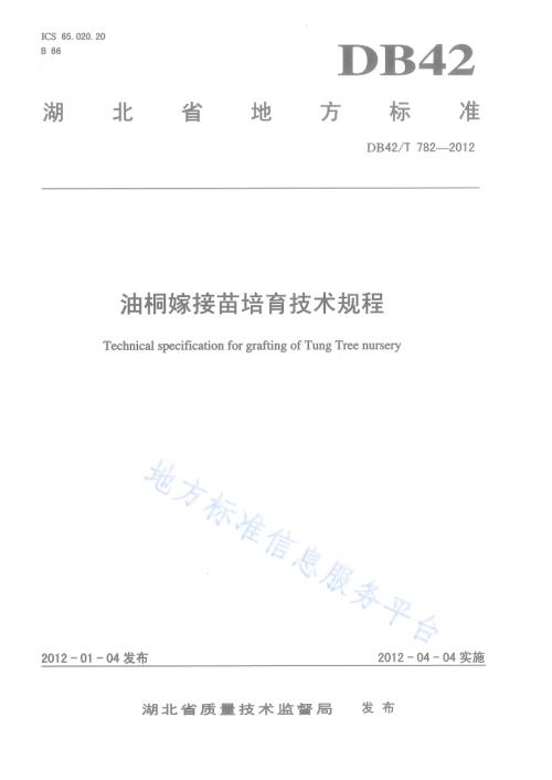 油桐嫁接苗培育技术规程DB42／T 782-2012.pdf