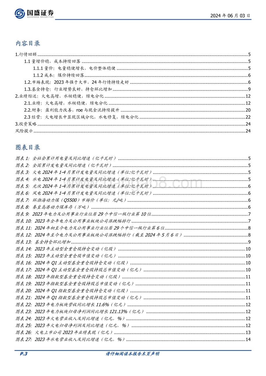 20240603_国盛证券_电力行业专题研究：23年报及24Q1总结火电高增水核稳健绿电分化_25页.pdf_第3页