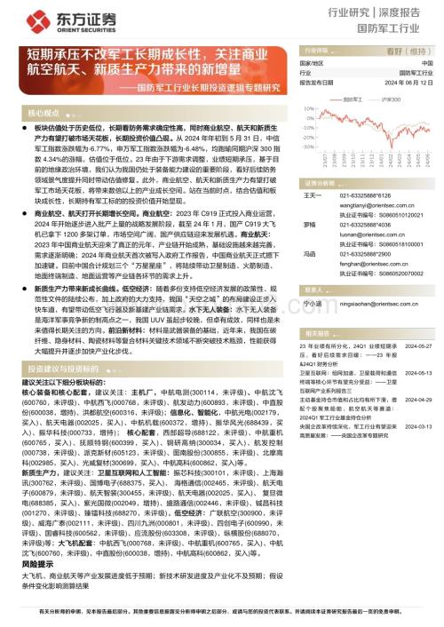 20240612_东方证券_国防军工行业长期投资逻辑专题研究：短期承压不改军工长期成长性关注商业航空航天、新质生产力带来的新增量_42页.pdf