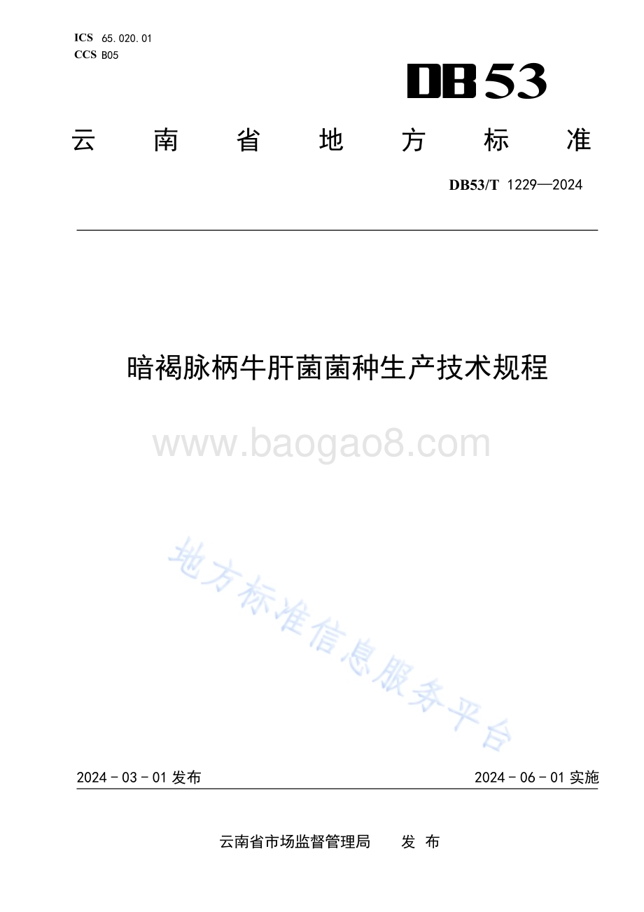 暗褐脉柄牛肝菌菌种生产技术规程DB53／T 1229-2025.pdf_第1页