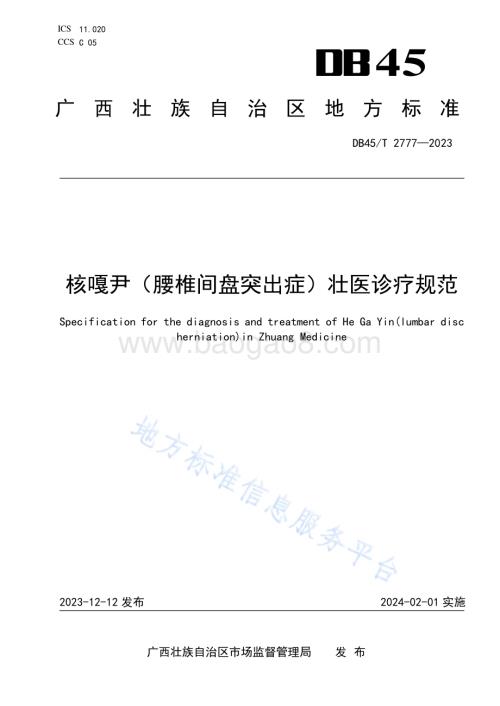 核嘎尹（腰椎间盘突出症）壮医诊疗规范DB45／T 2777-2023.pdf