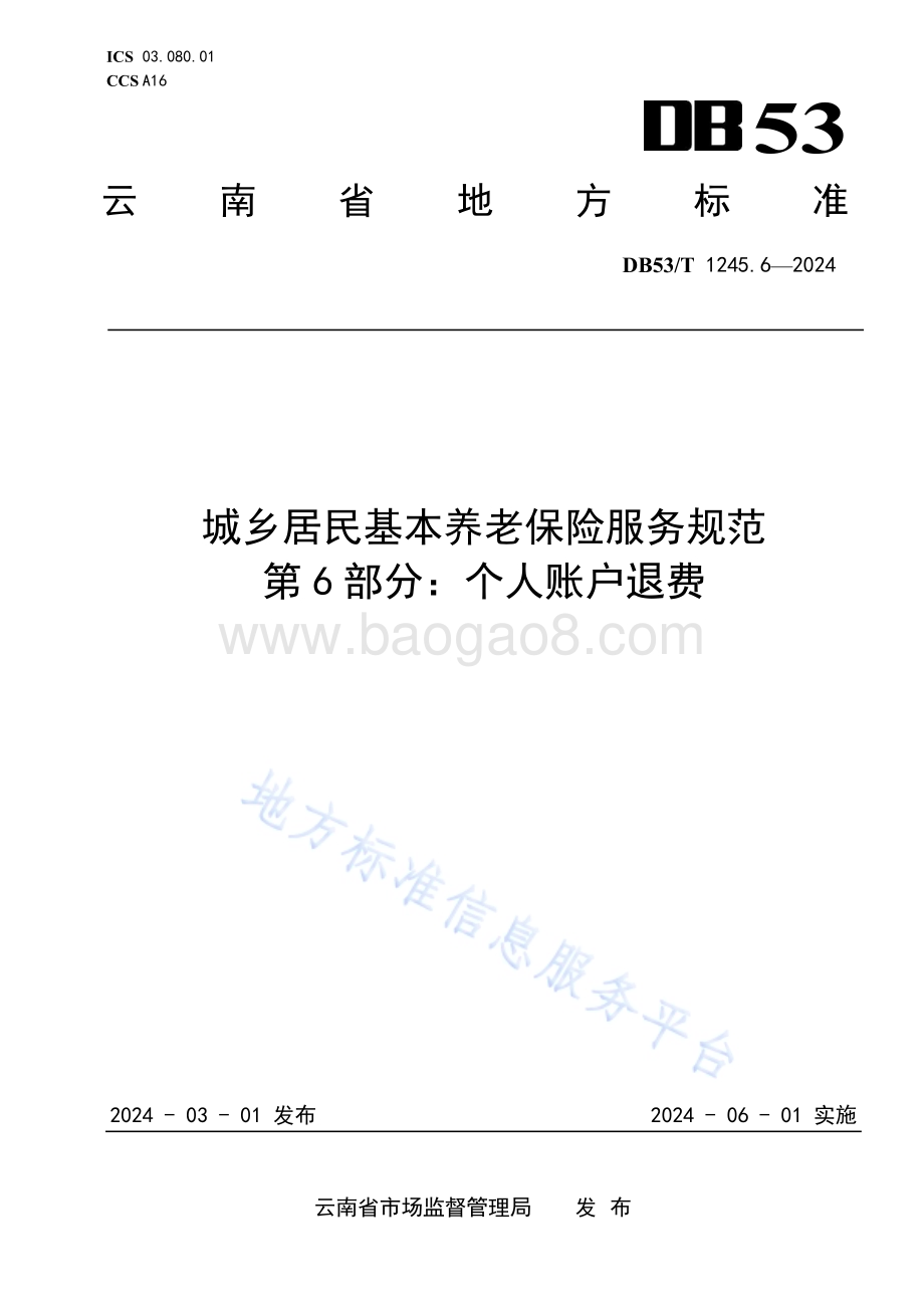 城乡居民基本养老保险服务规范 第6部分：个人账户退费DB53／T 1245.6-2024.pdf_第1页