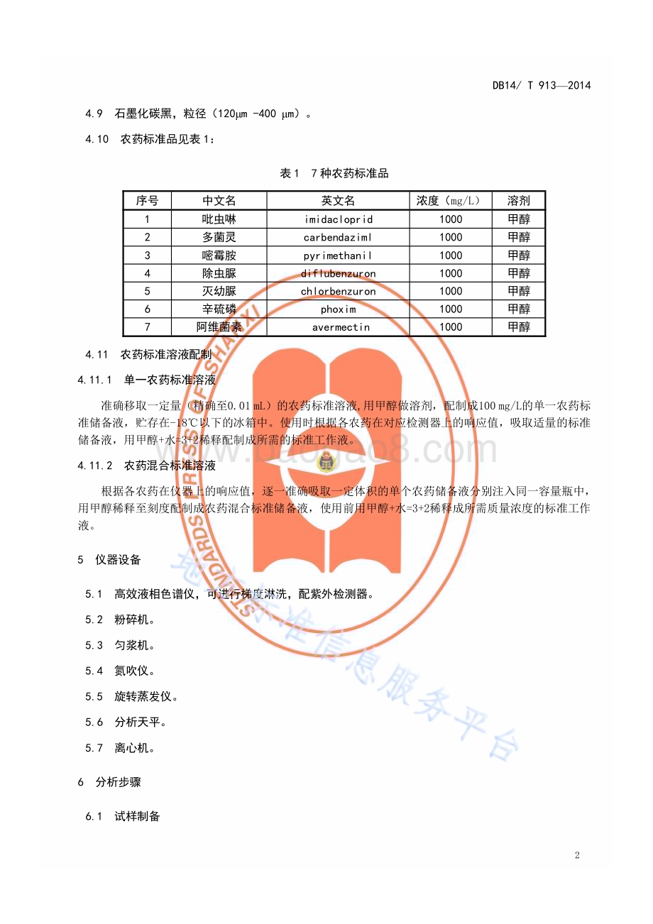 绿叶葱类蔬菜中多菌灵、吡虫啉等农药多残留的测定 高效液相色谱法DB14／T 913—2014.pdf_第5页