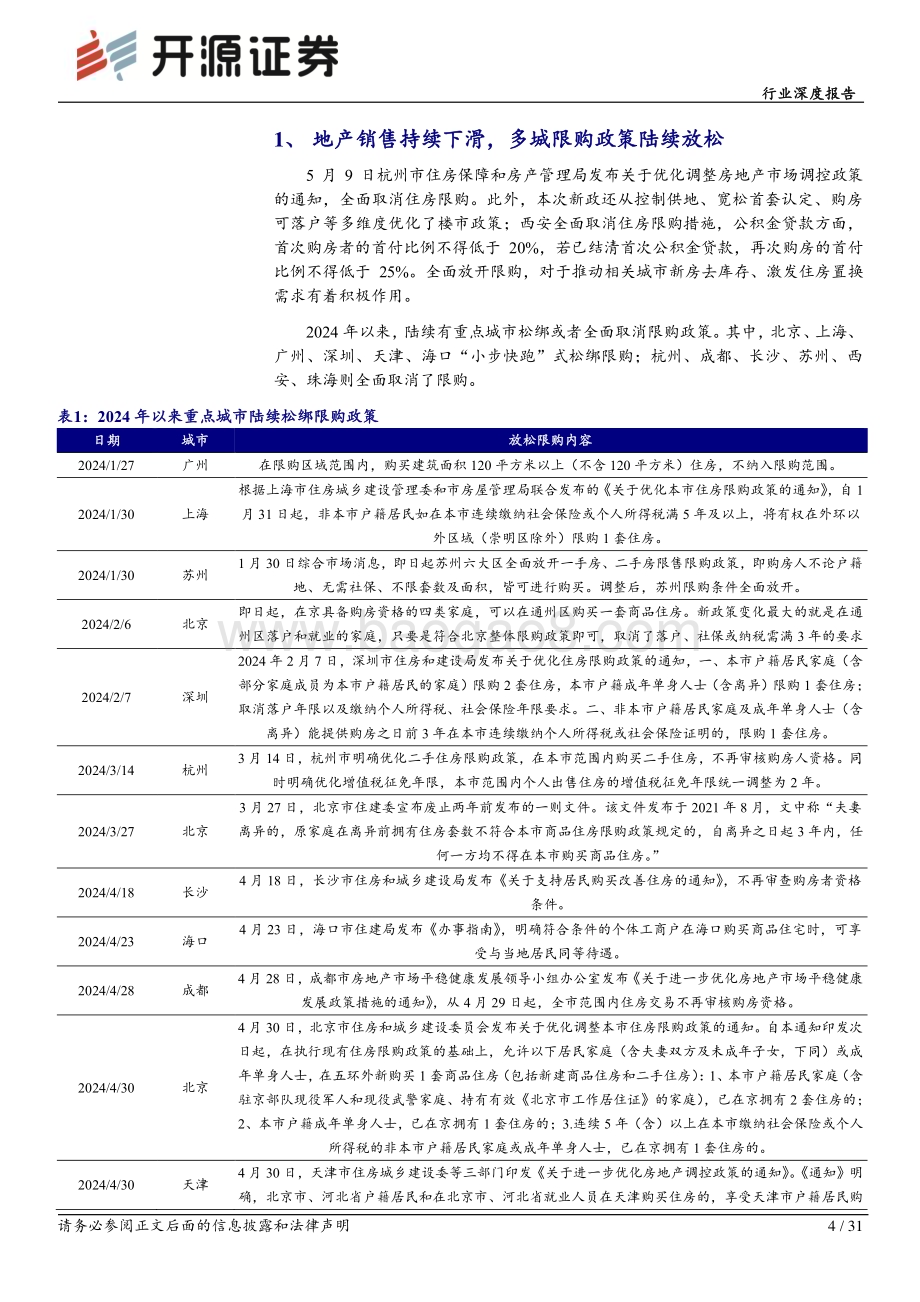 20240529_开源证券_房地产行业深度报告：地产利好政策频出供需两端发力推动去库存_31页.pdf_第4页