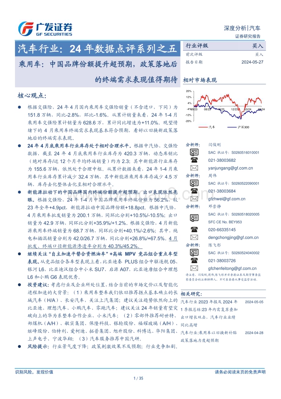 20240527_广发证券_汽车行业：乘用车中国品牌份额提升超预期政策落地后的终端需求表现值得期待_35页.pdf_第1页