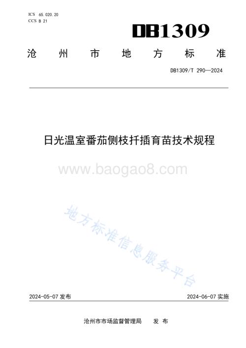 日光温室番茄侧枝扦插育苗技术规程DB1309／T 290-2024.pdf