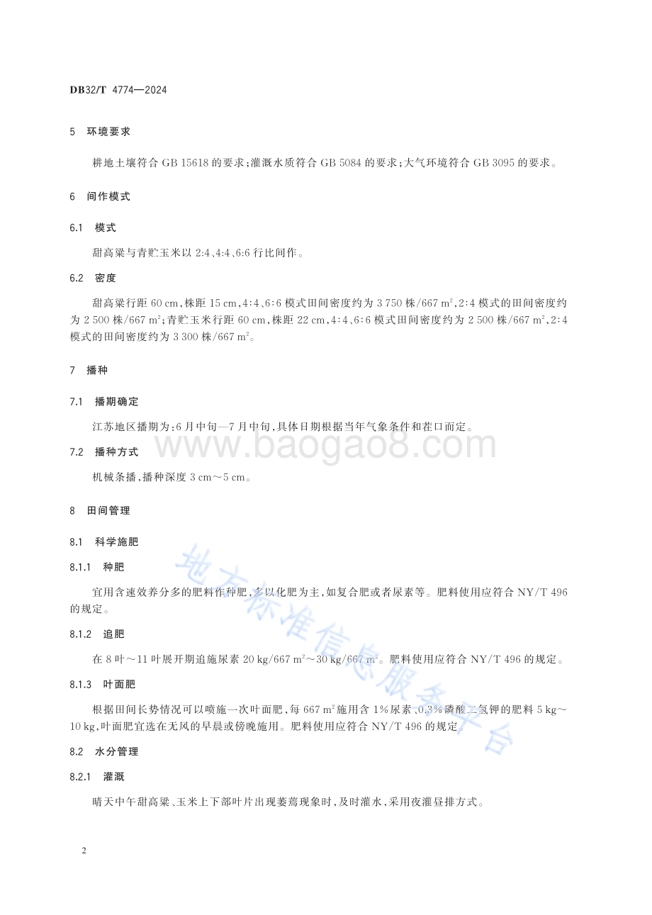 甜高粱与青贮玉米间作生产技术规程DB32／T 4774-2024.pdf_第4页