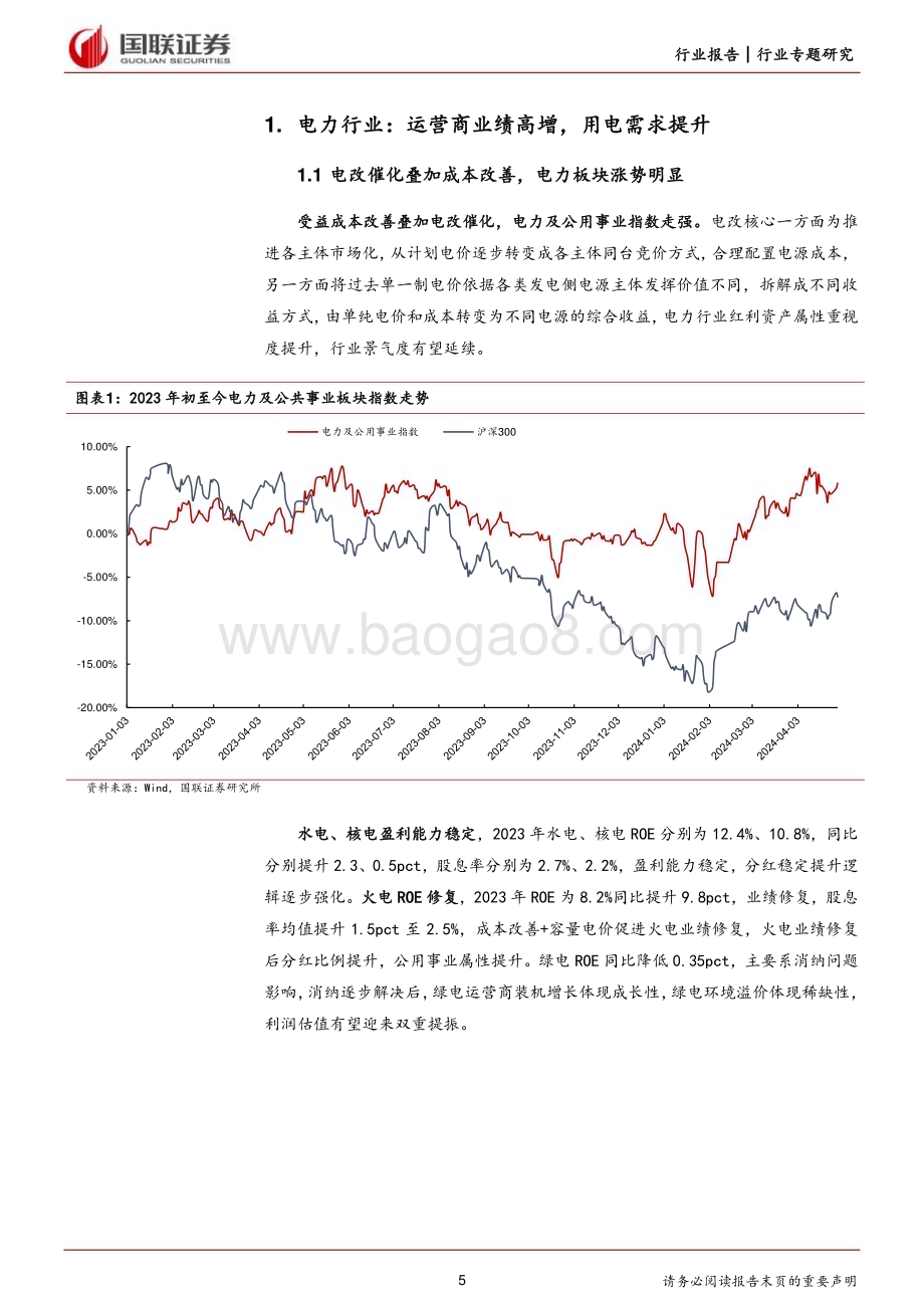 20240519_国联证券_电力行业2023及2024Q1财报总结：成本改善利润提升红利资产属性突出_32页.pdf_第5页