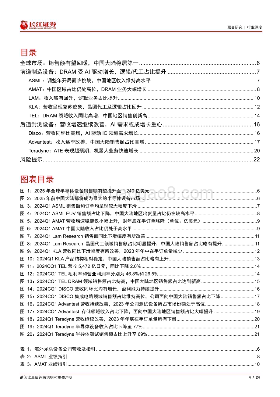 20240627_长江证券_海外半导体设备行业公司跟踪之二：销售额有望回暖代工逻辑领域占比提升_24页.pdf_第4页