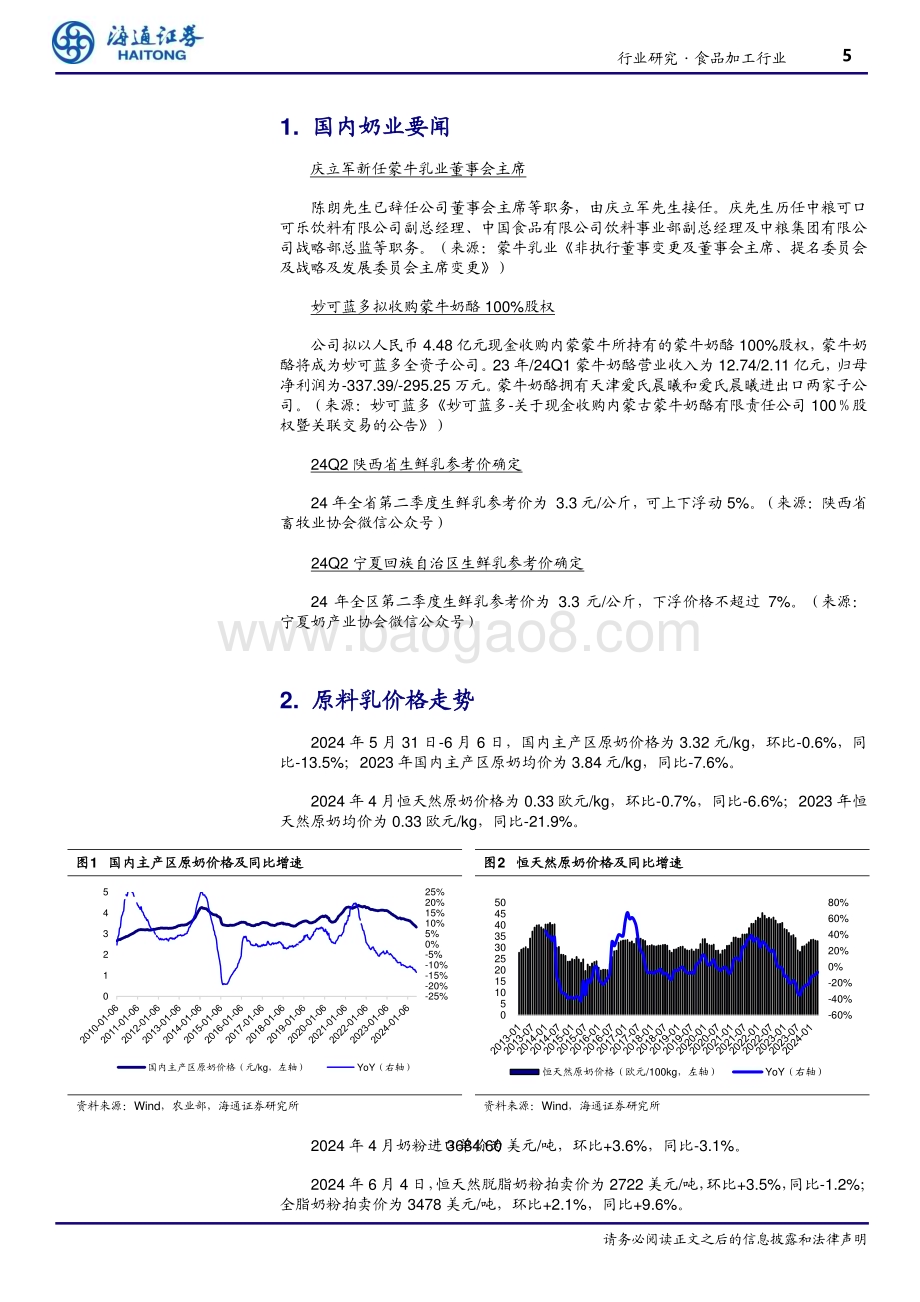20240620_海通证券_食品加工行业跟踪报告：4月全国乳制品产量同比减少6.5%_10页.pdf_第5页