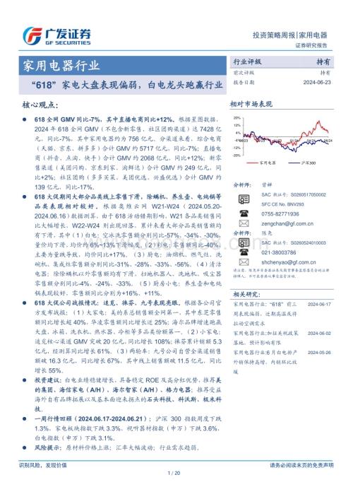 20240623_广发证券_家用电器行业：“618”家电大盘表现偏弱白电龙头跑赢行业_20页.pdf