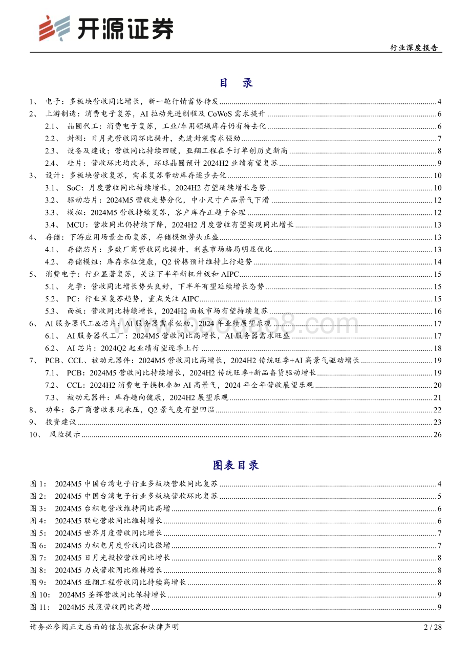 20240620_开源证券_中国台湾电子行业景气度报告：多板块营收复苏AI浪潮引领行业开启景气新周期_28页.pdf_第2页