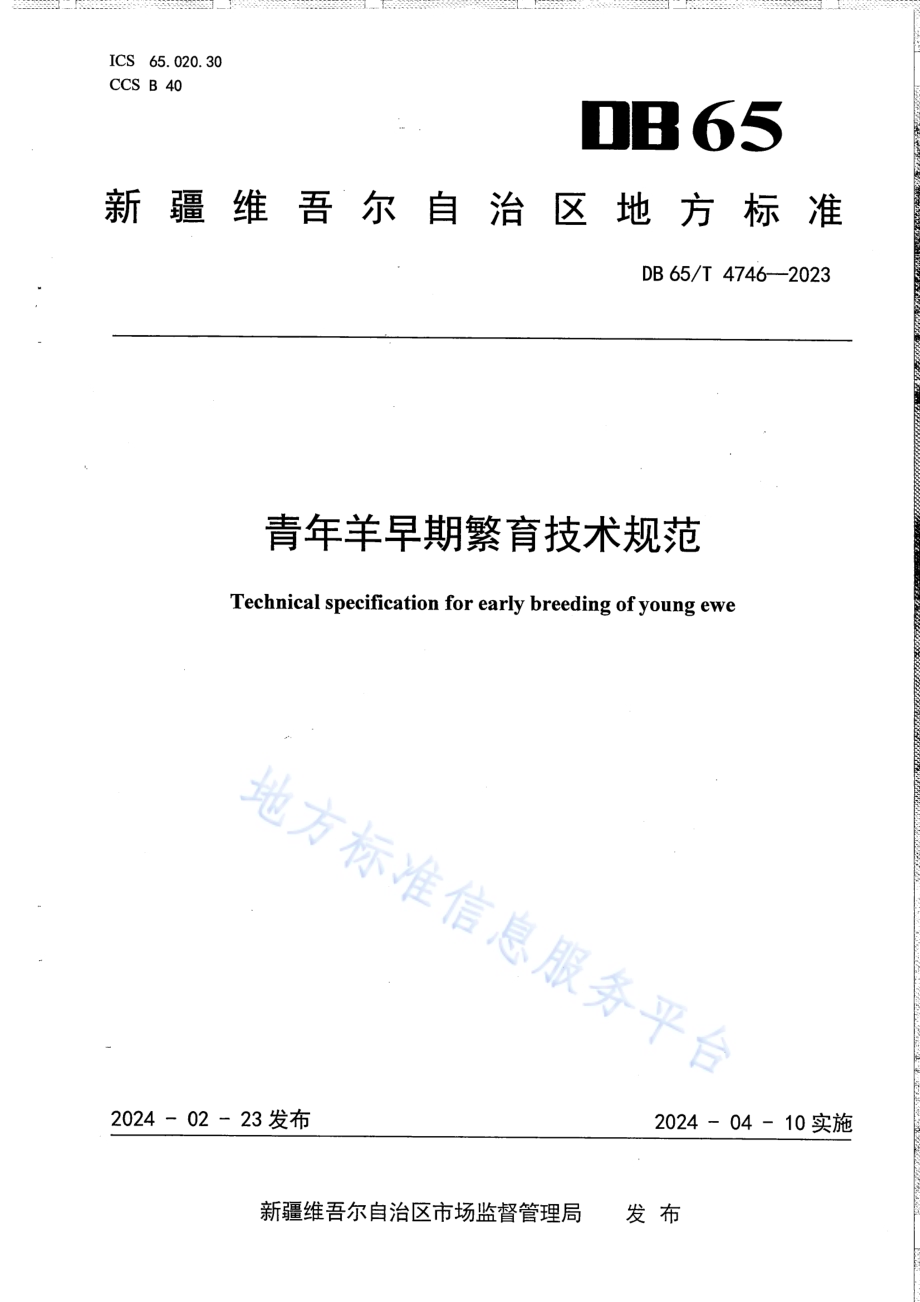 青年羊早期繁育技术规范DB65／T 4746-2023.pdf_第1页