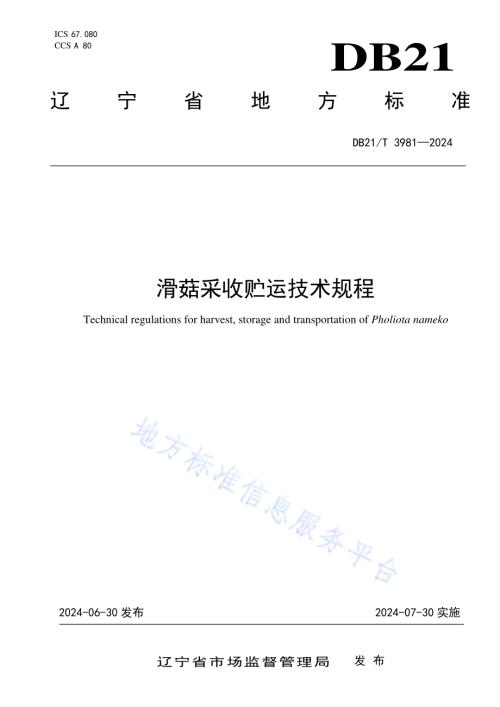 滑菇采收贮运技术规程DB21／T 3981-2024.pdf