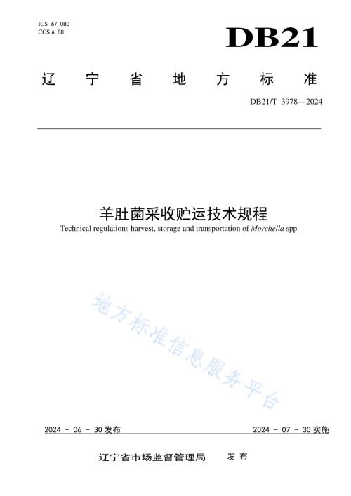 羊肚菌采收贮运技术规程DB21／T 3978-2024.pdf