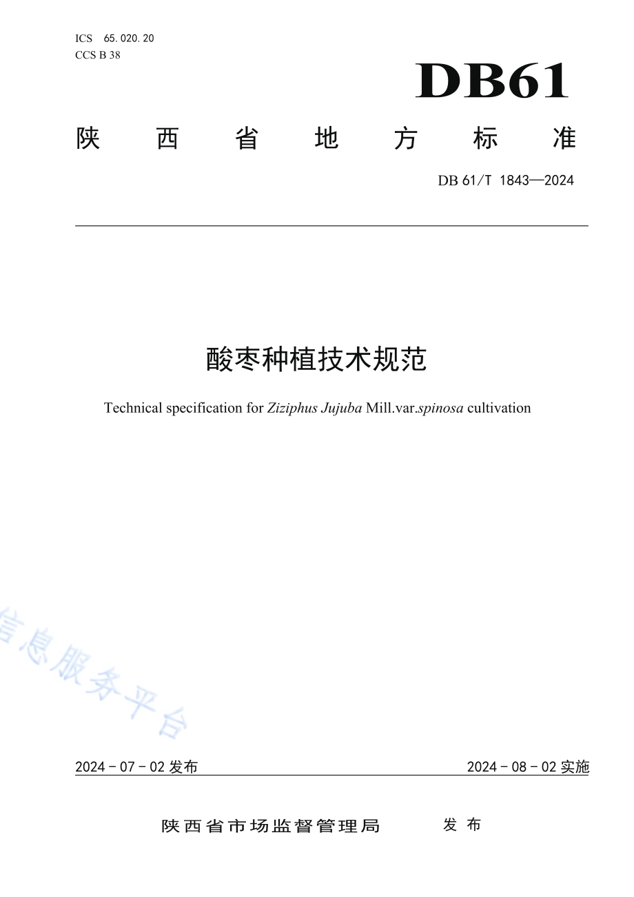 酸枣种植技术规范DB61／T 1843-2024.pdf_第1页