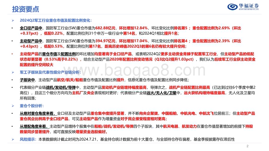 20240801_华福证券_军工行业2024Q2基金持仓分析_18页.pdf_第2页