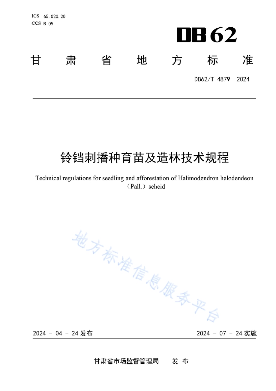 铃铛刺播种育苗及造林技术规程DB62／T 4879-2024.pdf_第1页