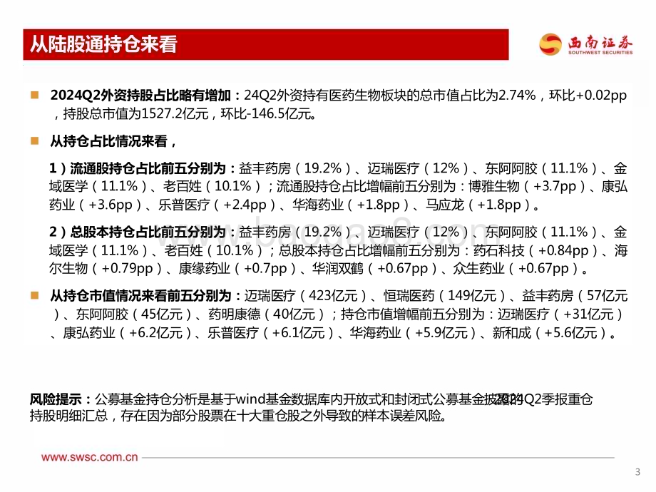 20240726_西南证券_医药行业2024Q2持仓分析：医药持仓占比新低_27页.pdf_第4页
