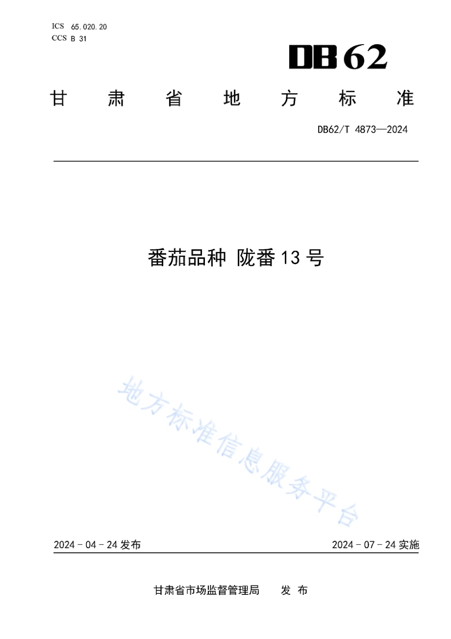 番茄品种 陇番13号DB62／T 4873-2024.pdf_第1页