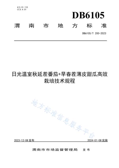 日光温室秋延茬番茄+早春茬薄皮甜瓜高效栽培技术规程DB6105／T 200-2023.pdf