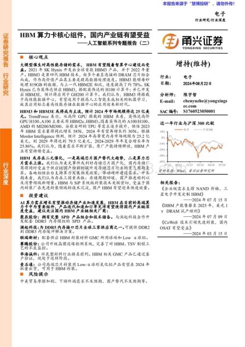 20240822_甬兴证券_电子行业：HBM算力卡核心组件国内产业链有望受益_26页.pdf