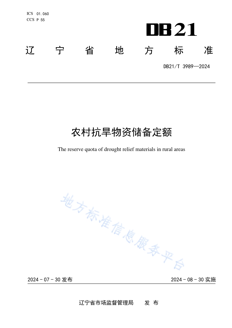 农村抗旱物资储备定额DB21／T 3989-2024.pdf_第1页