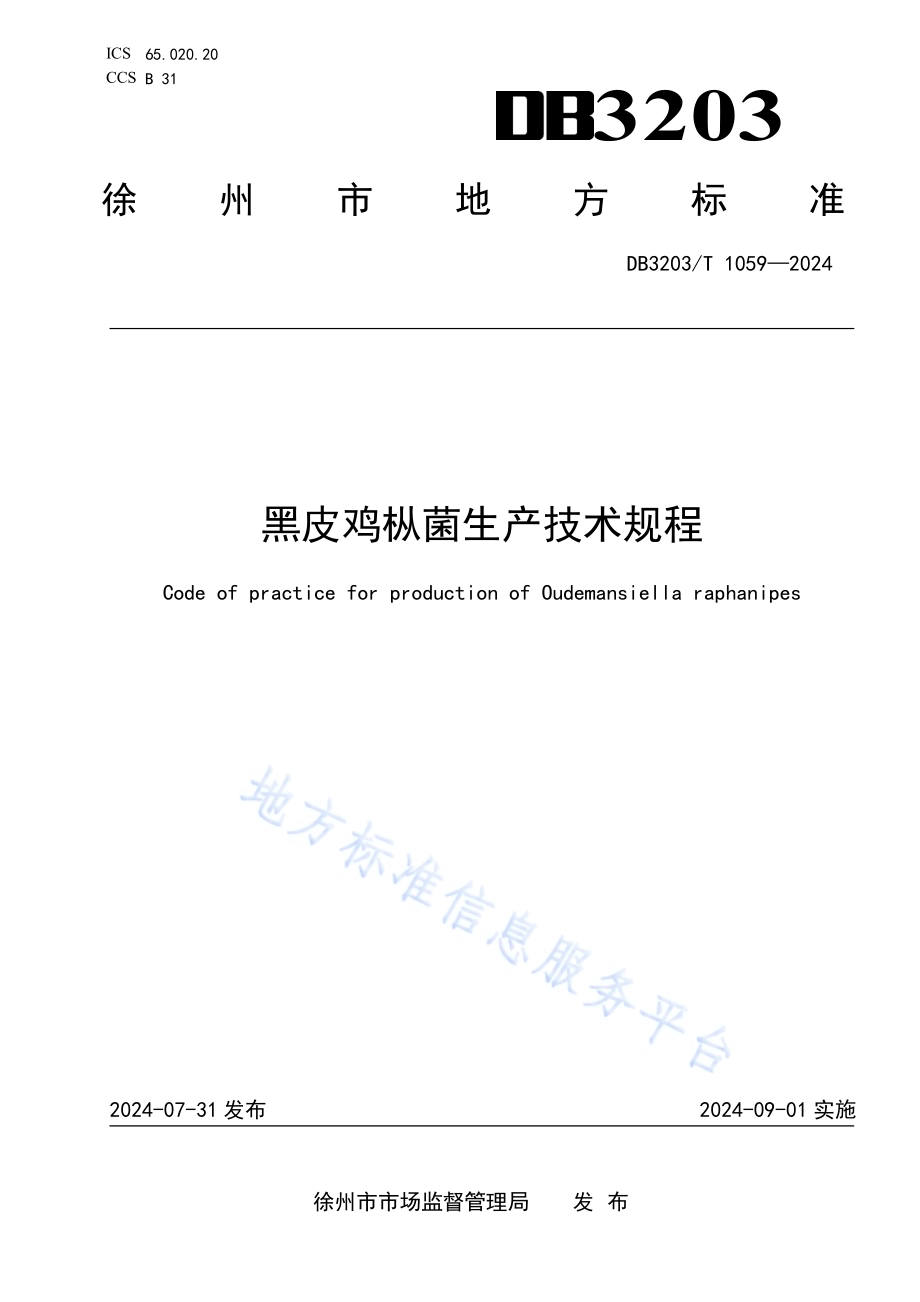 黑皮鸡枞菌生产技术规程DB3203／T 1059—2024.pdf_第1页